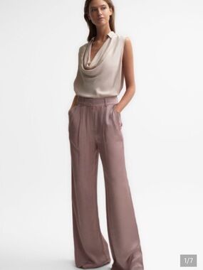 Reiss Dusty Rose Wide Leg Satin Trousers